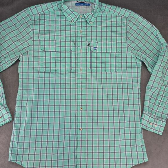 Southern Tide Classic Mens L Blue/Green Gingham Plaid Long Sleeve Button Down - Picture 2 of 9